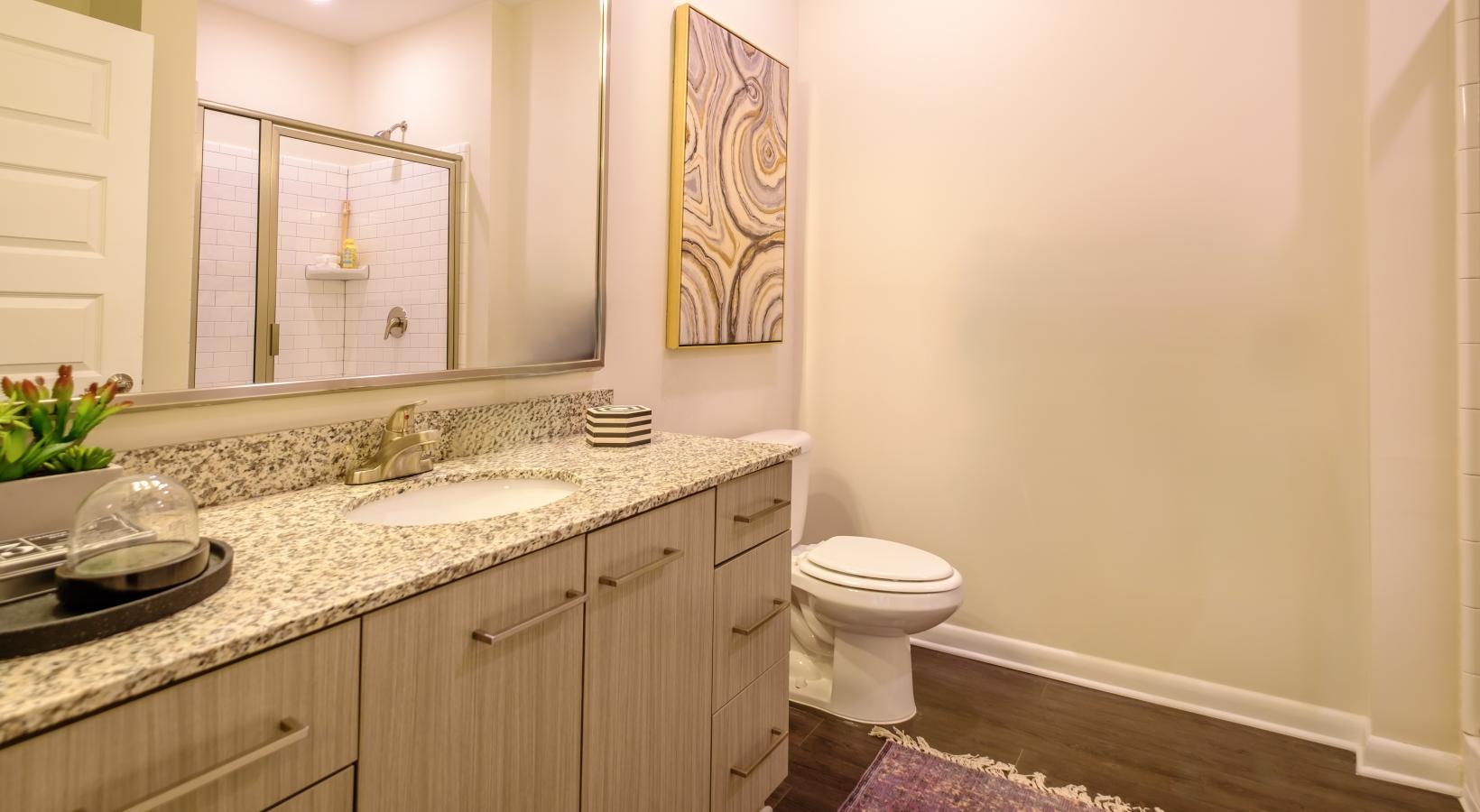 Spacious bathrooms with everything you need a bathroom with a large mirror