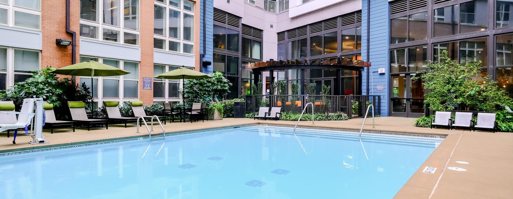 a swimming pool in a courtyard