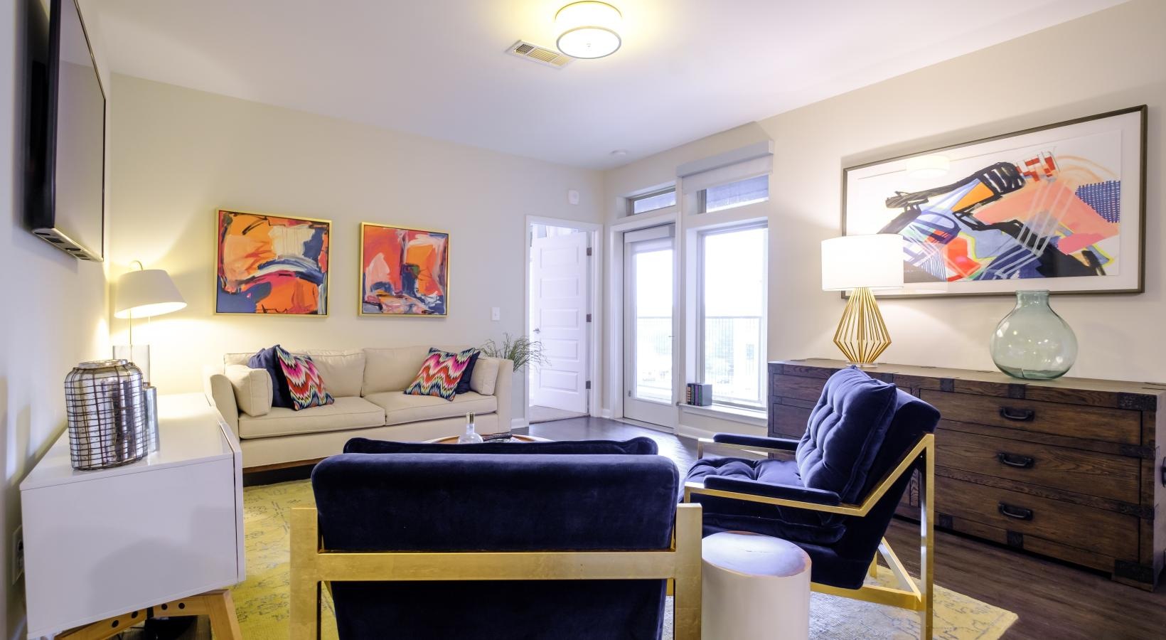 Generous living spaces to relax and unwind a living room with a couch and a coffee table