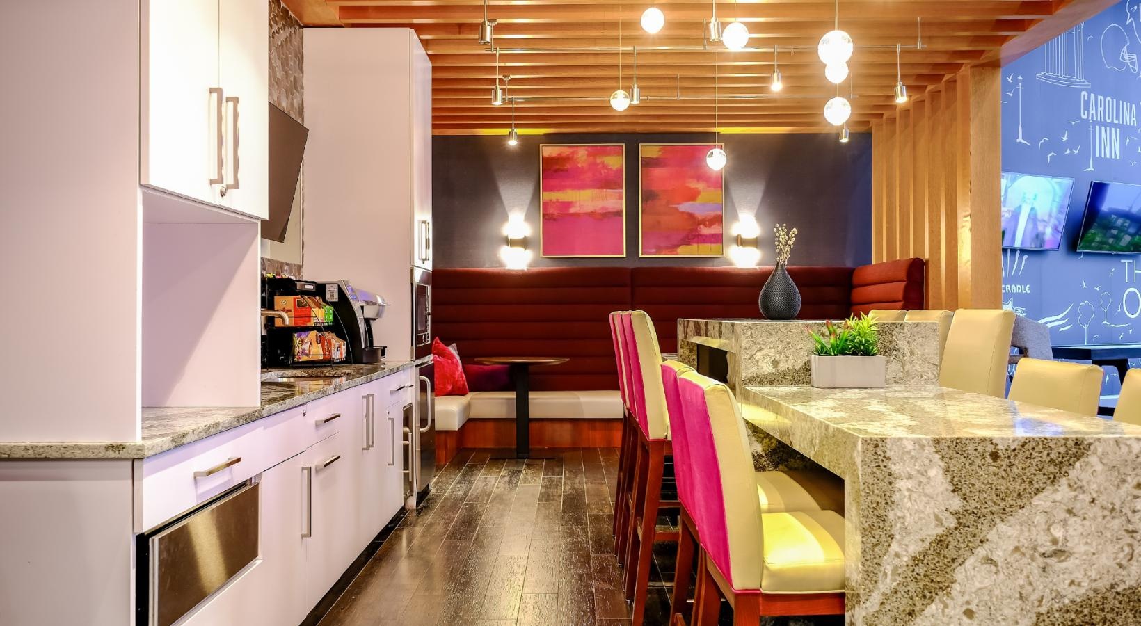 Everything within reach a kitchen with a dining table and chairs